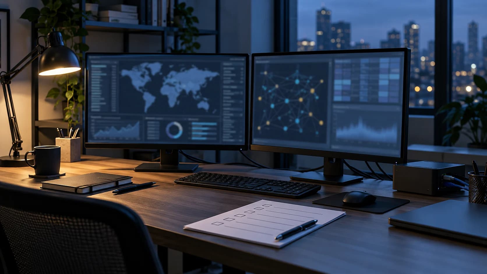 AI-assisted conceptual illustration of an empty cyber research desk with blurred test grids and cables; not a photo of NIST, Anthropic, a model or a real intrusion.