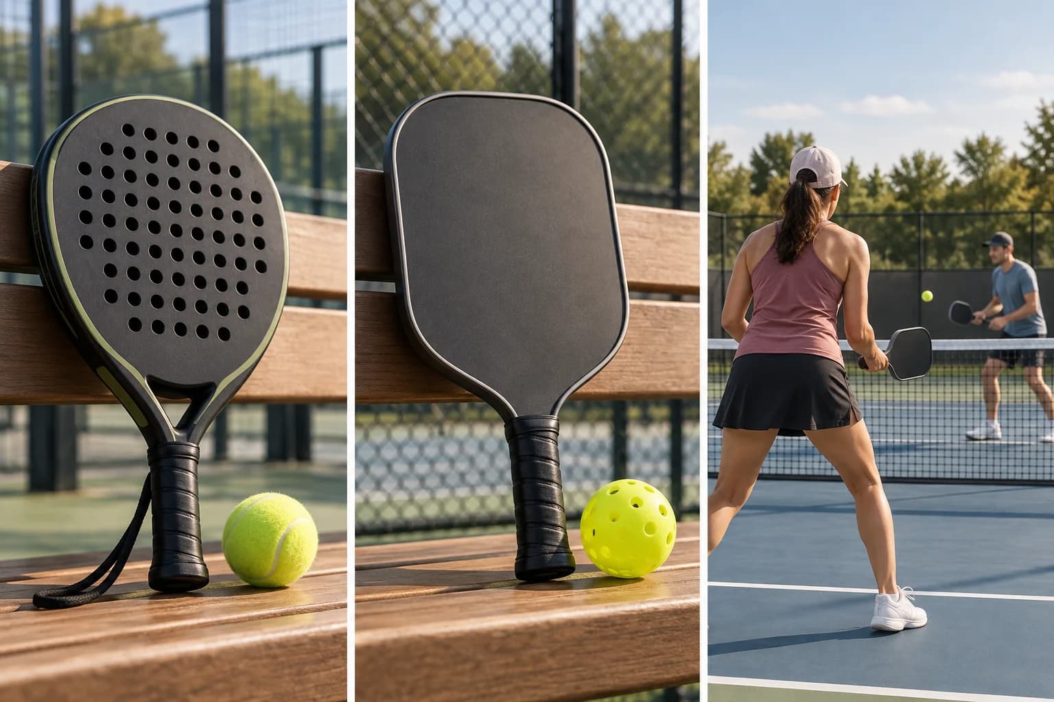 Pala y pelota de pádel, pala y pelota perforada de pickleball y práctica de principiantes