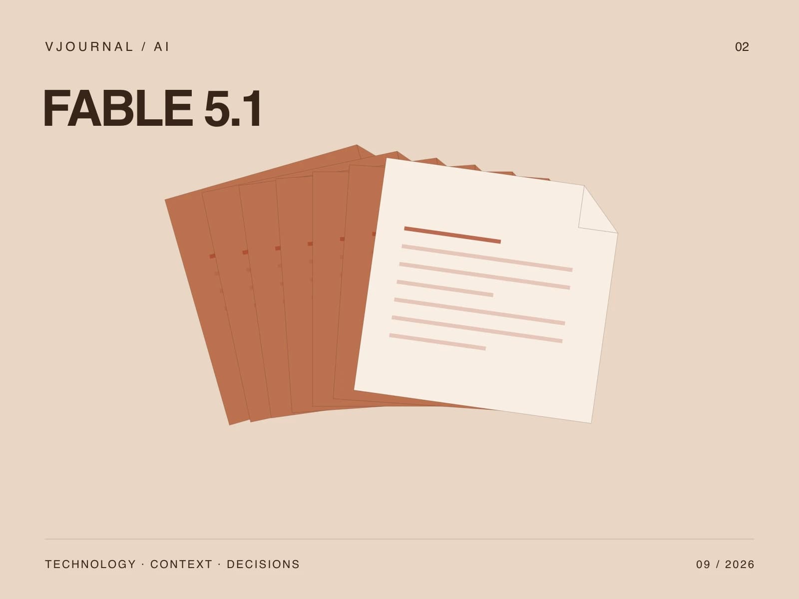 Peach editorial illustration of layered sheets with the Fable 5.1 title