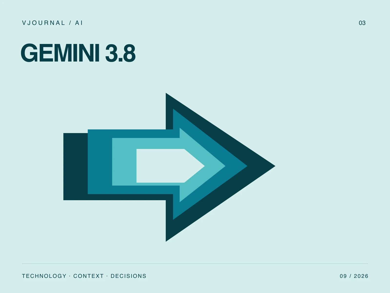 Teal editorial illustration of nested arrows with the Gemini 3.8 title