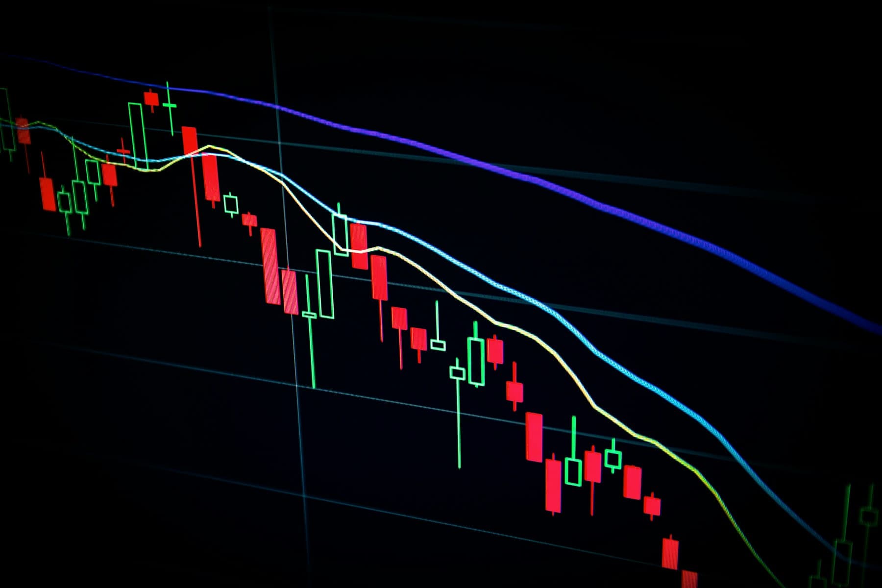 Candlestick trading chart glowing on a dark screen