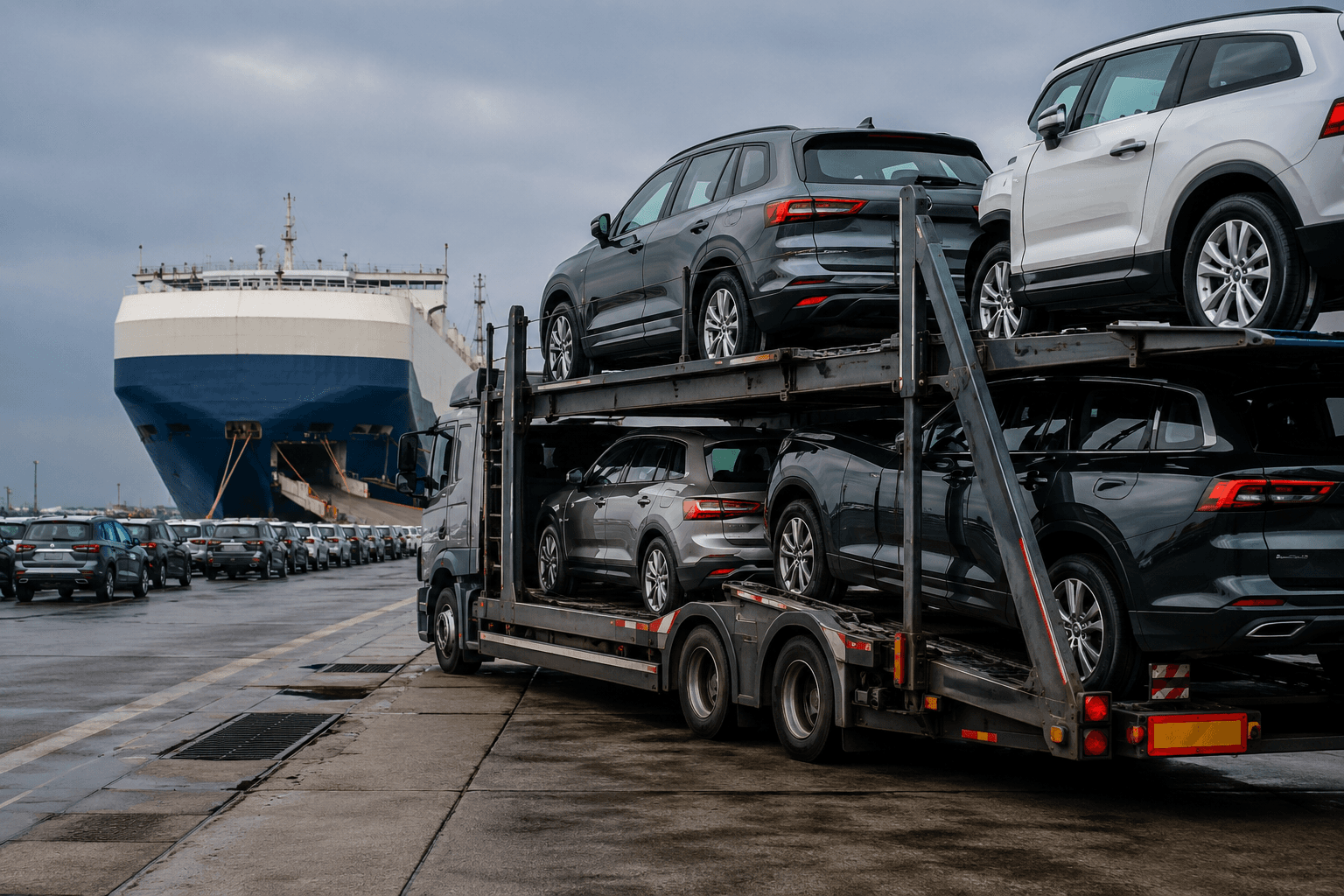 VITON13 conceptual editorial illustration accompanying Trump says EU autos face a 25% tariff next week, reopening the transatlantic pricing fight