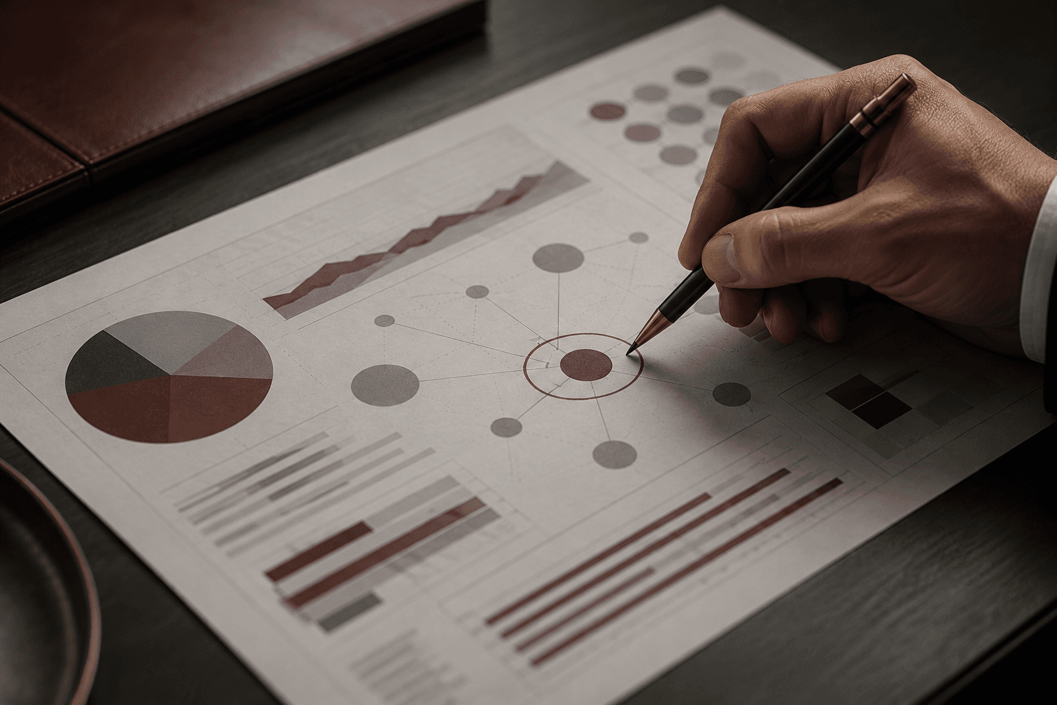 VITON13 conceptual editorial illustration accompanying Board dashboard design: show the decision, not every available metric