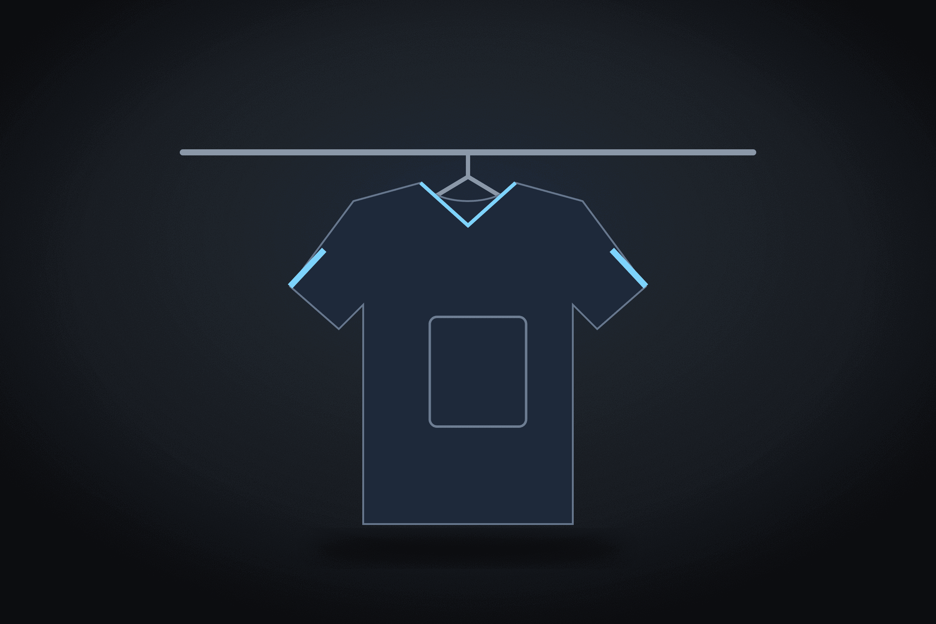 Football shirt on a hanger with coloured collar and sleeve bands