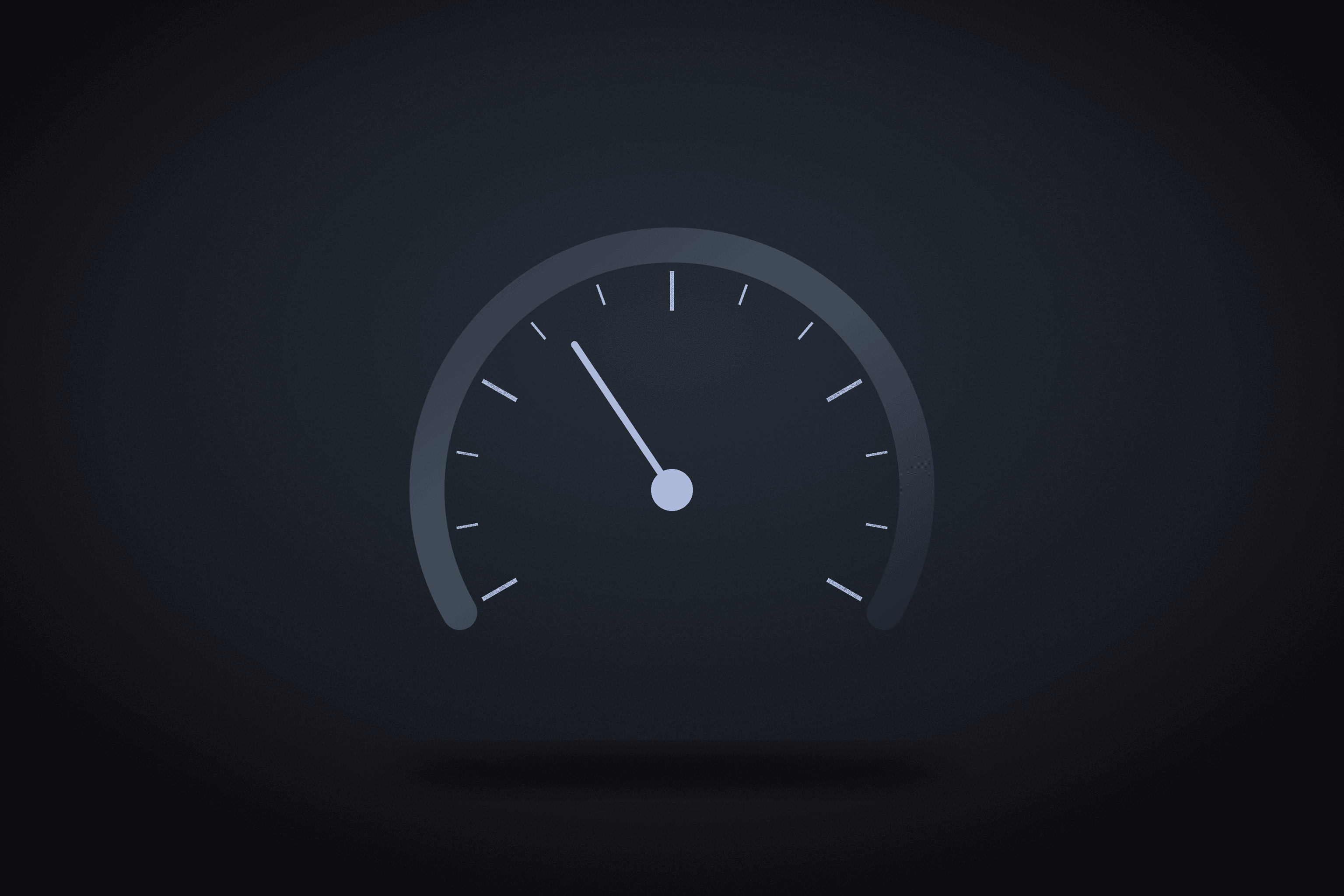 Speed gauge with its needle between two tick marks