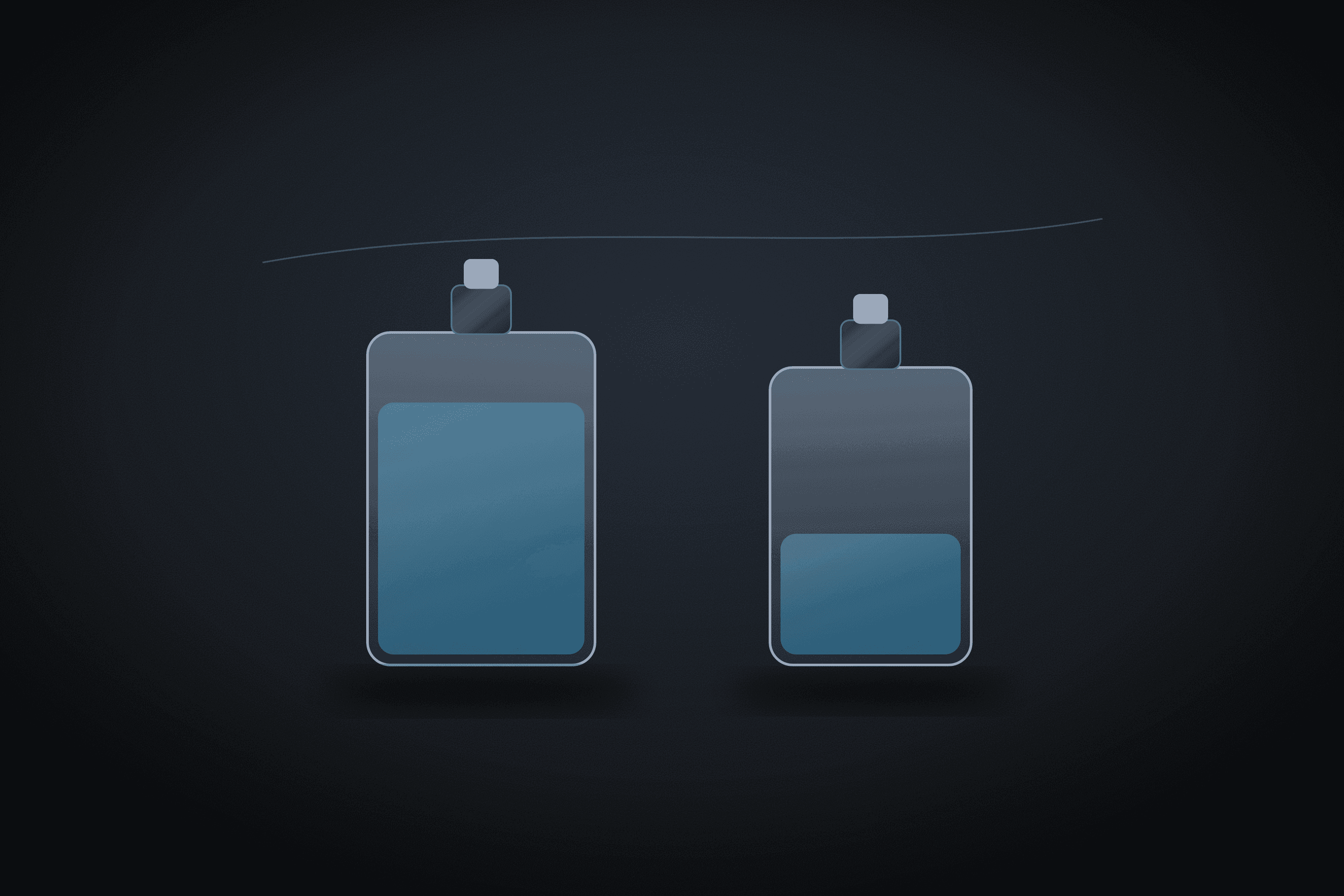 Two fragrance flacons side by side, one filled higher than the other