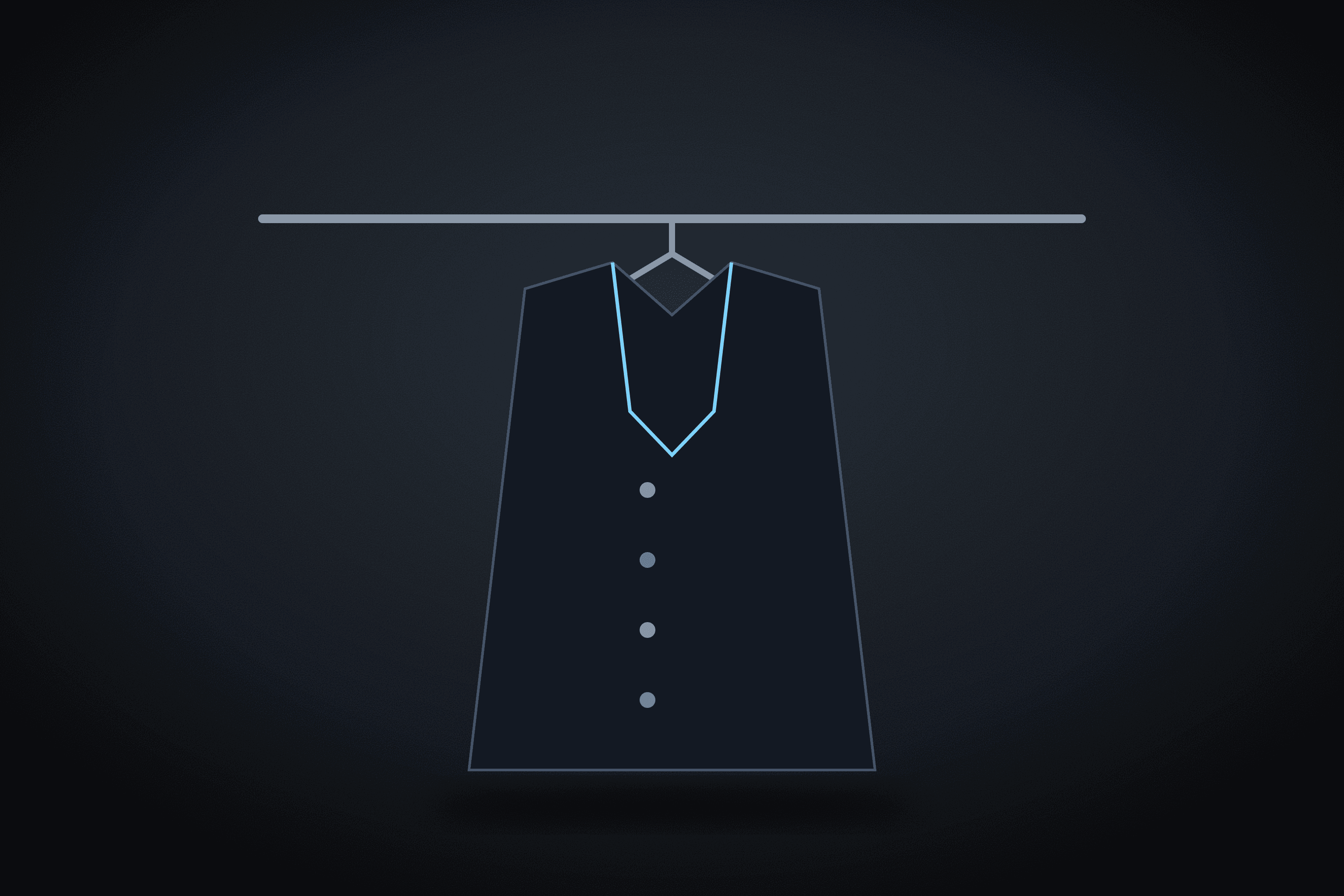 Long dark coat on a hanger with a high collar