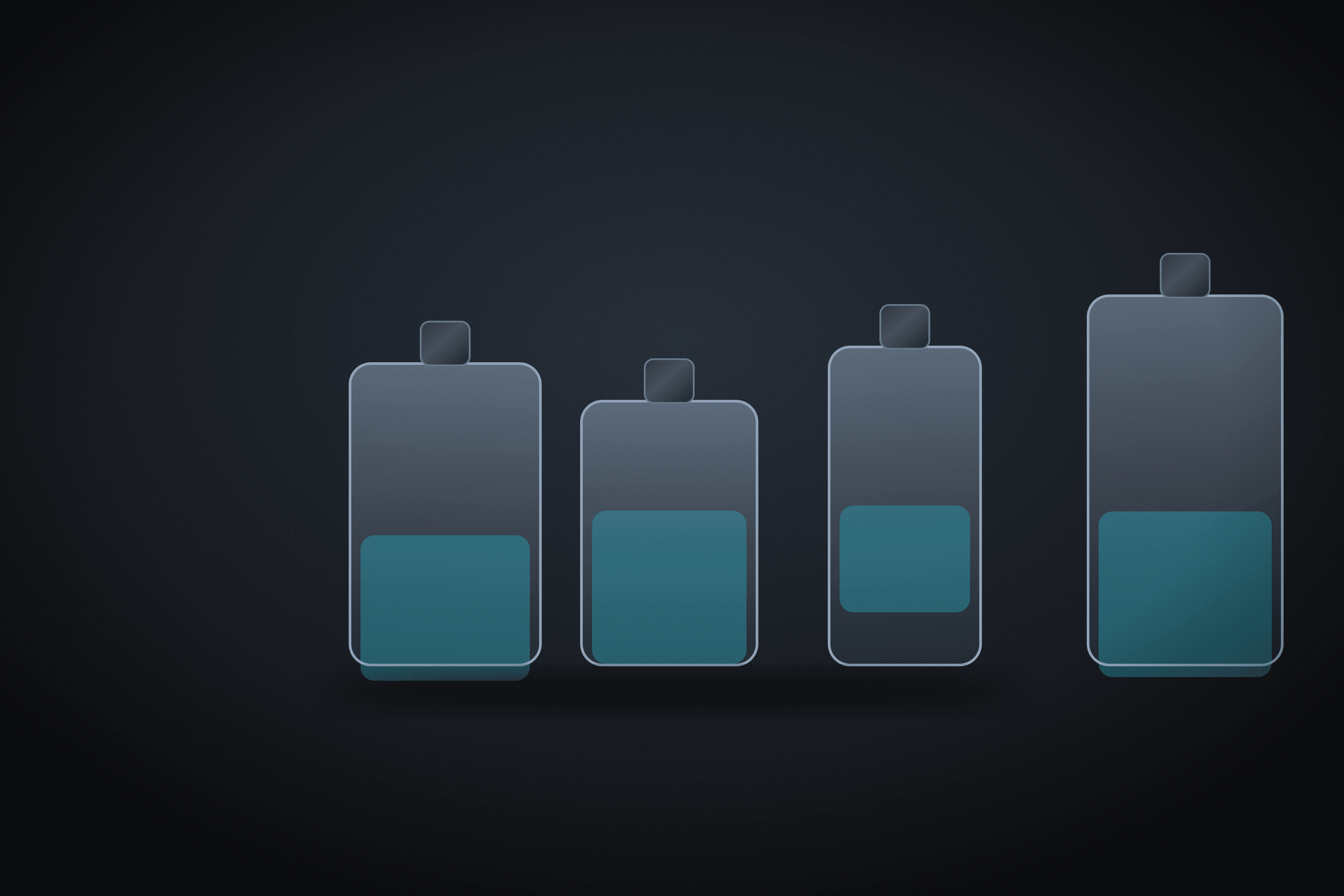 Row of glass bottles filled to different levels