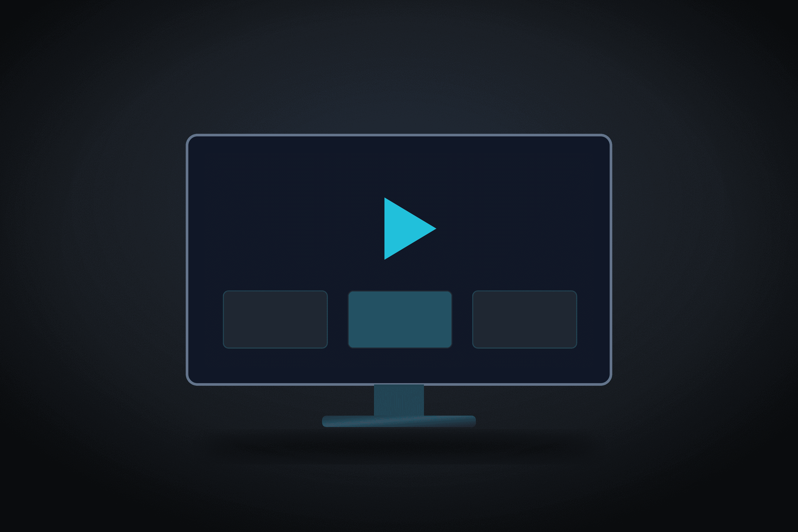 Television screen with a play symbol and three thumbnails