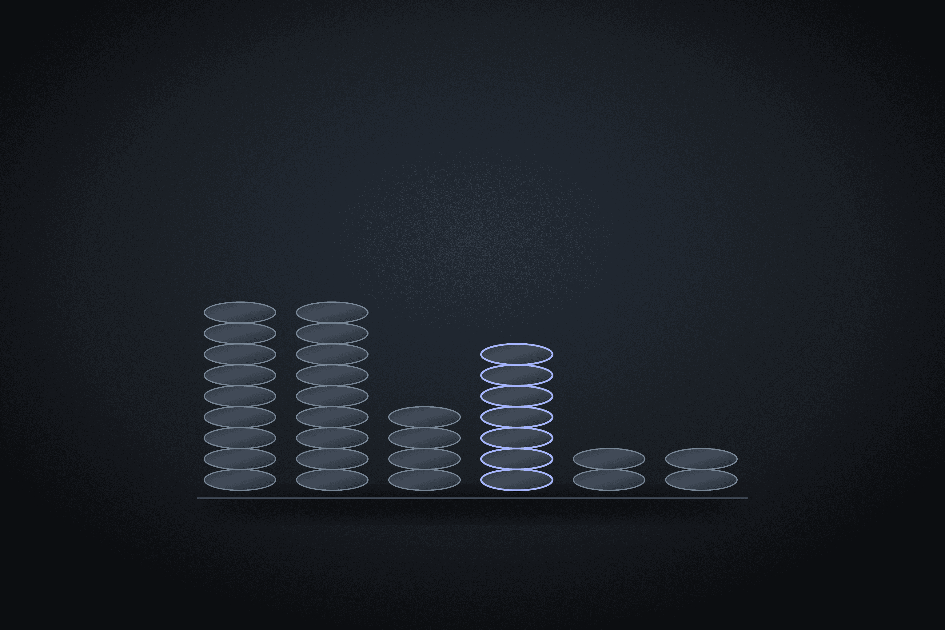 Coin stacks of different heights on a baseline