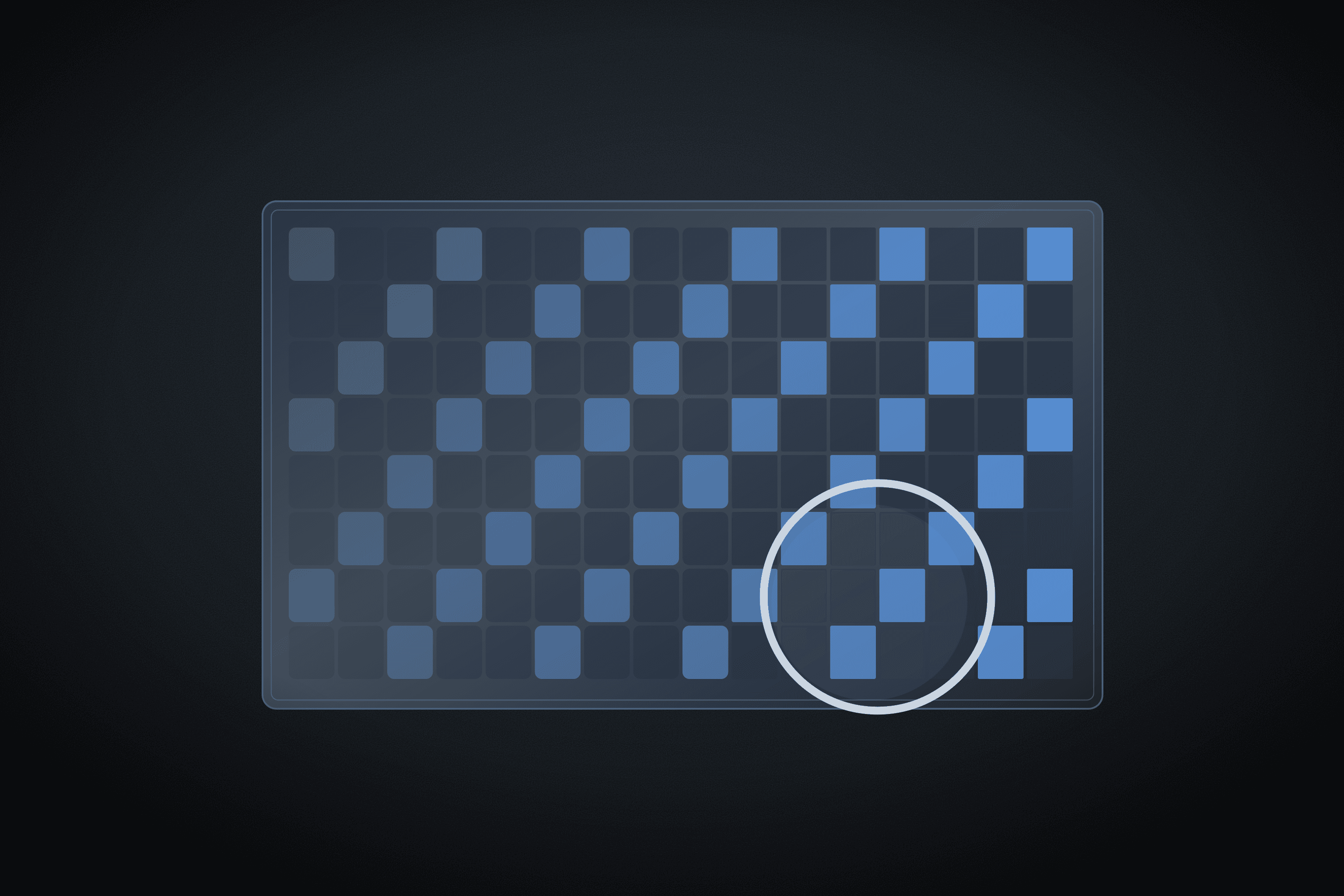 Image dissolving into a grid of pixels under a magnifying loupe