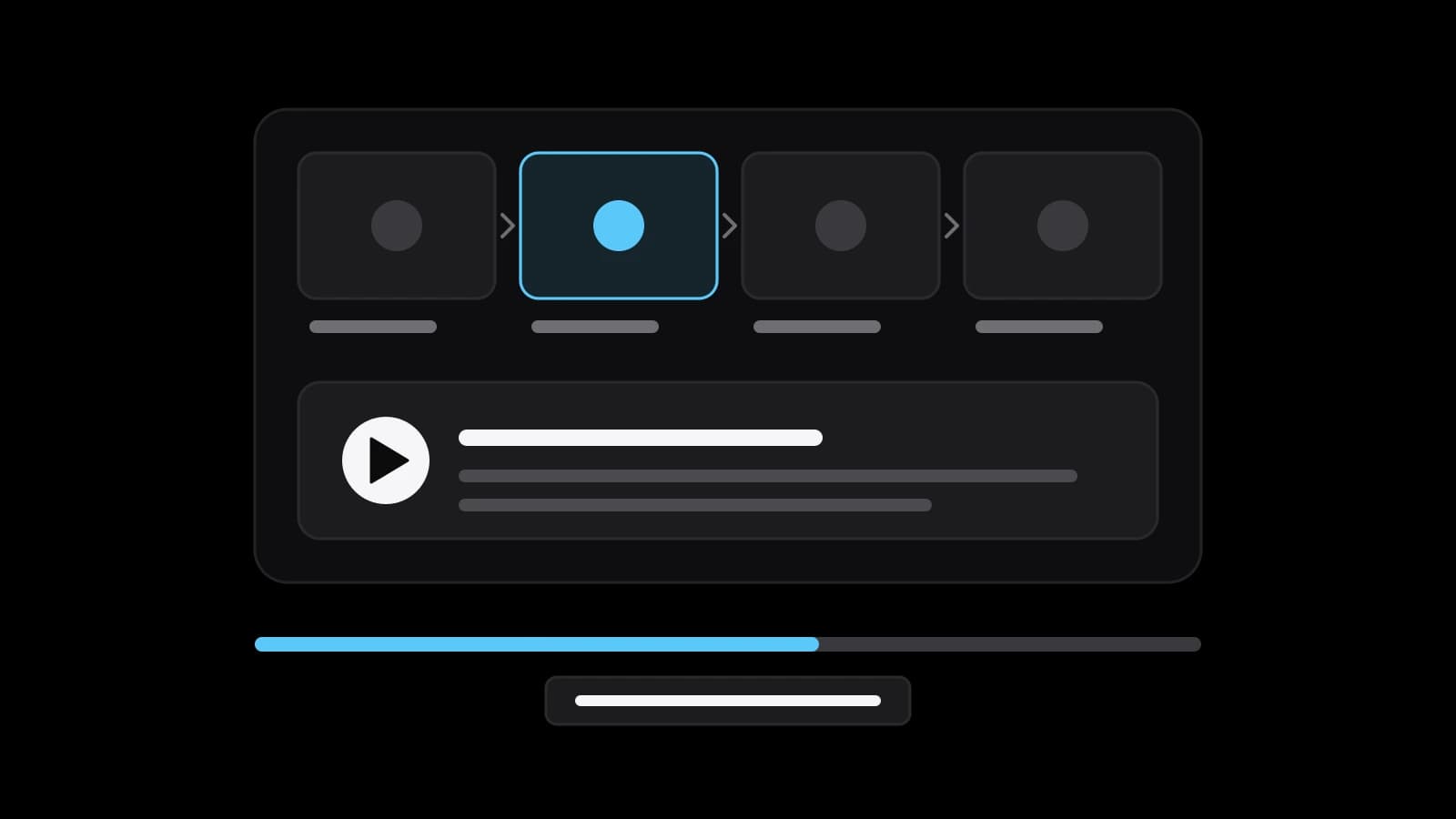 Drawn cover: a four-frame storyboard with one frame in sky blue, a video player below and a sky-blue progress bar with a caption strip