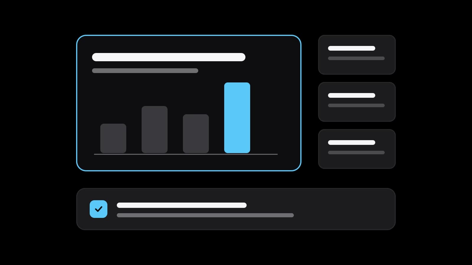 Drawn cover: a slide outlined in sky blue with a title and a bar chart whose last bar is sky blue, three slide thumbnails beside it and a ticked checklist row