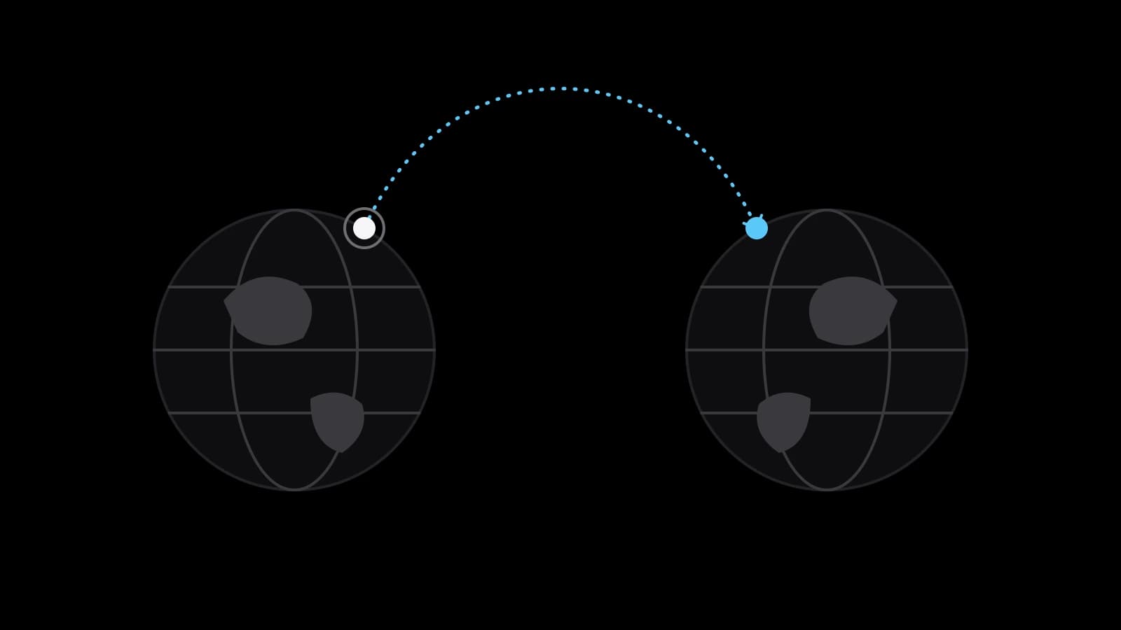 Drawing: two globes joined by a dotted arc