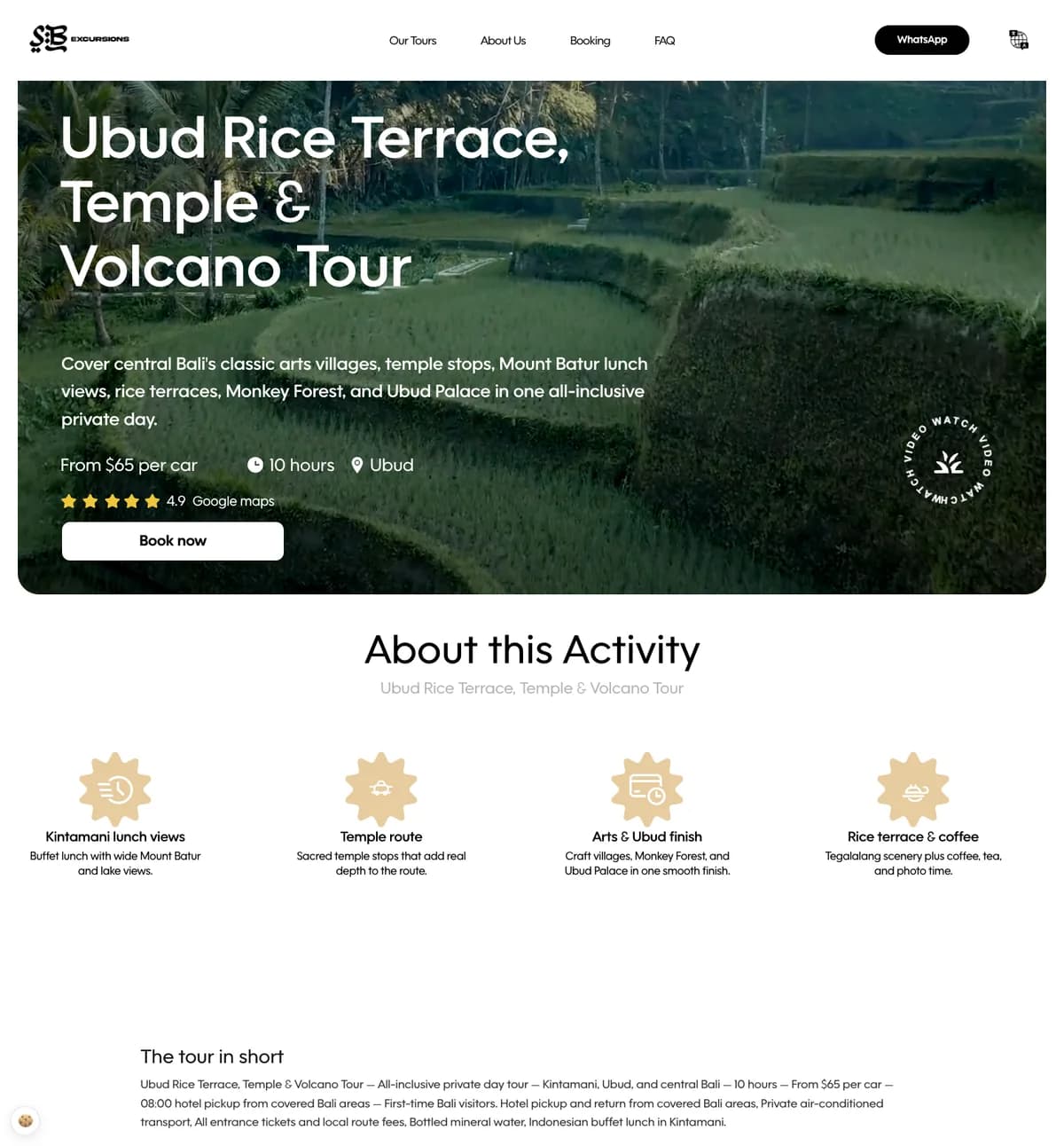 SB Excursions responsive Bali tour detail page