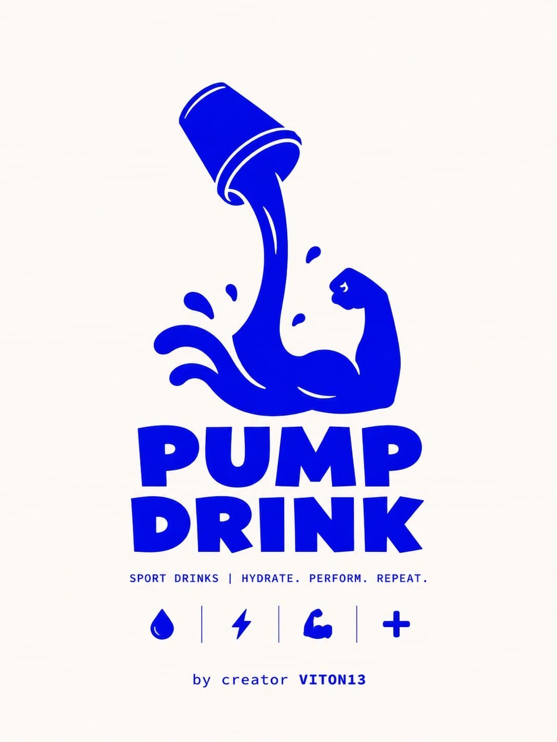 PUMP DRINK CONCEPT: синий иллюстрированный знак и надпись на светлом листе