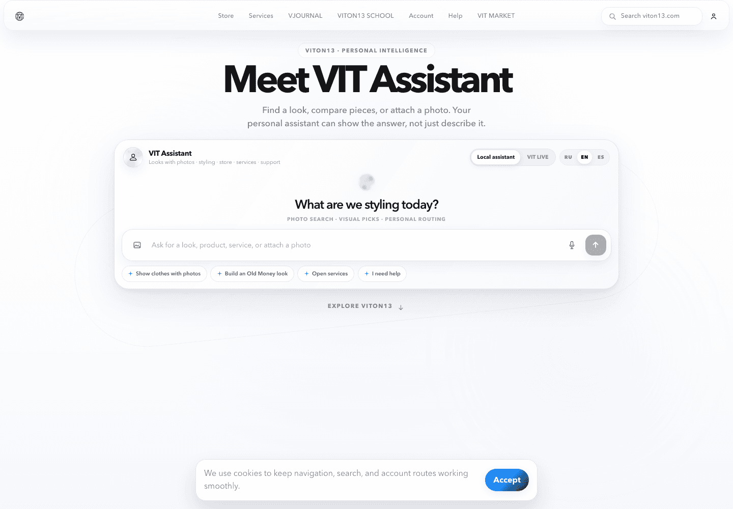 Historical VITON13 website capture with shared navigation and an earlier VIT Assistant homepage