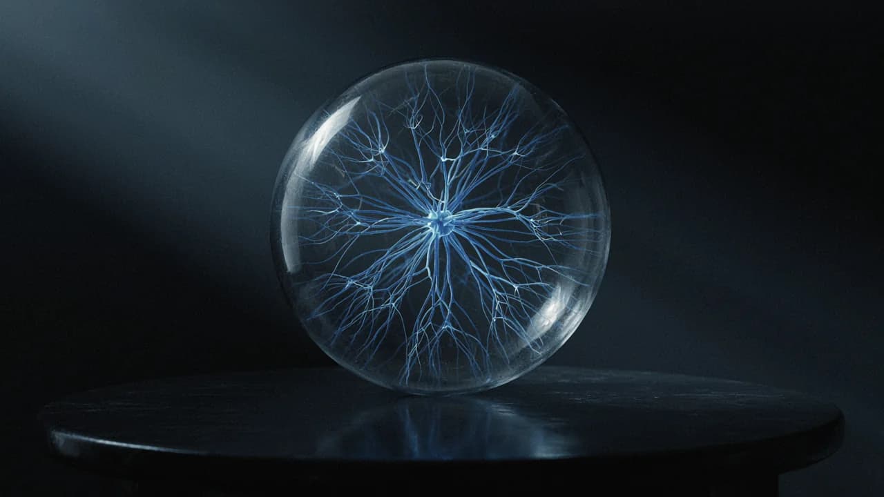 Un appareil IA VITON13 argenté et arrondi, dessus blanc et anneau de lumière bleu ciel, sur fond noir