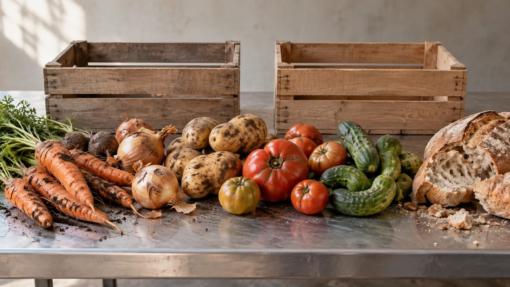 AI-assisted conceptual illustration of imperfect produce on an anonymous sorting table; it is not a photograph of FAO's event or a measured food-loss site.