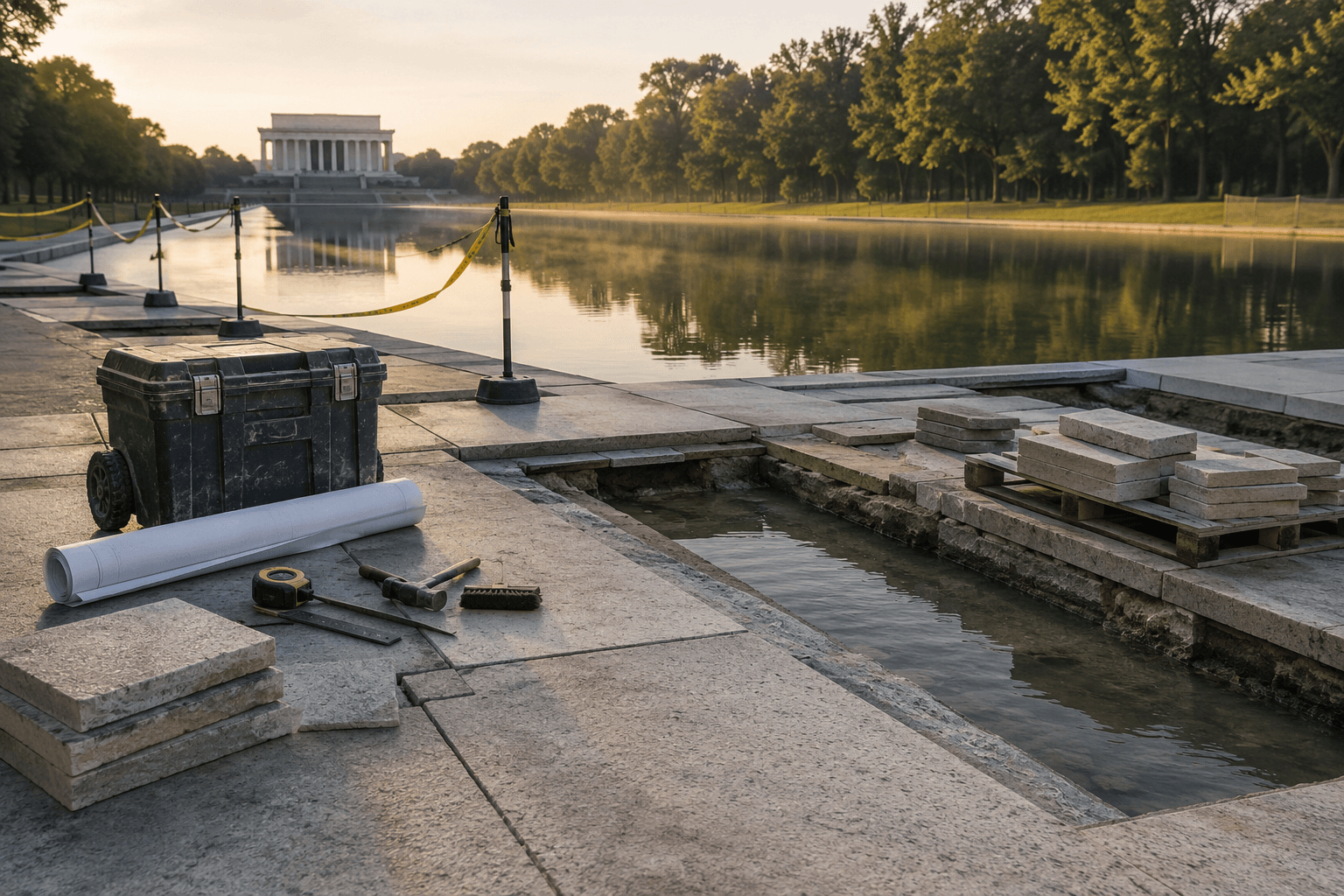 VITON13 conceptual editorial illustration accompanying Lincoln Memorial Reflecting Pool Repairs: What Every Brand Can Learn from a $2B Monument Mistake