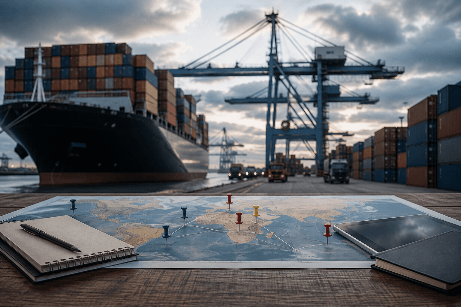 VITON13 conceptual editorial illustration accompanying Global supply chain resilience becomes the defining corporate strategy of 2026