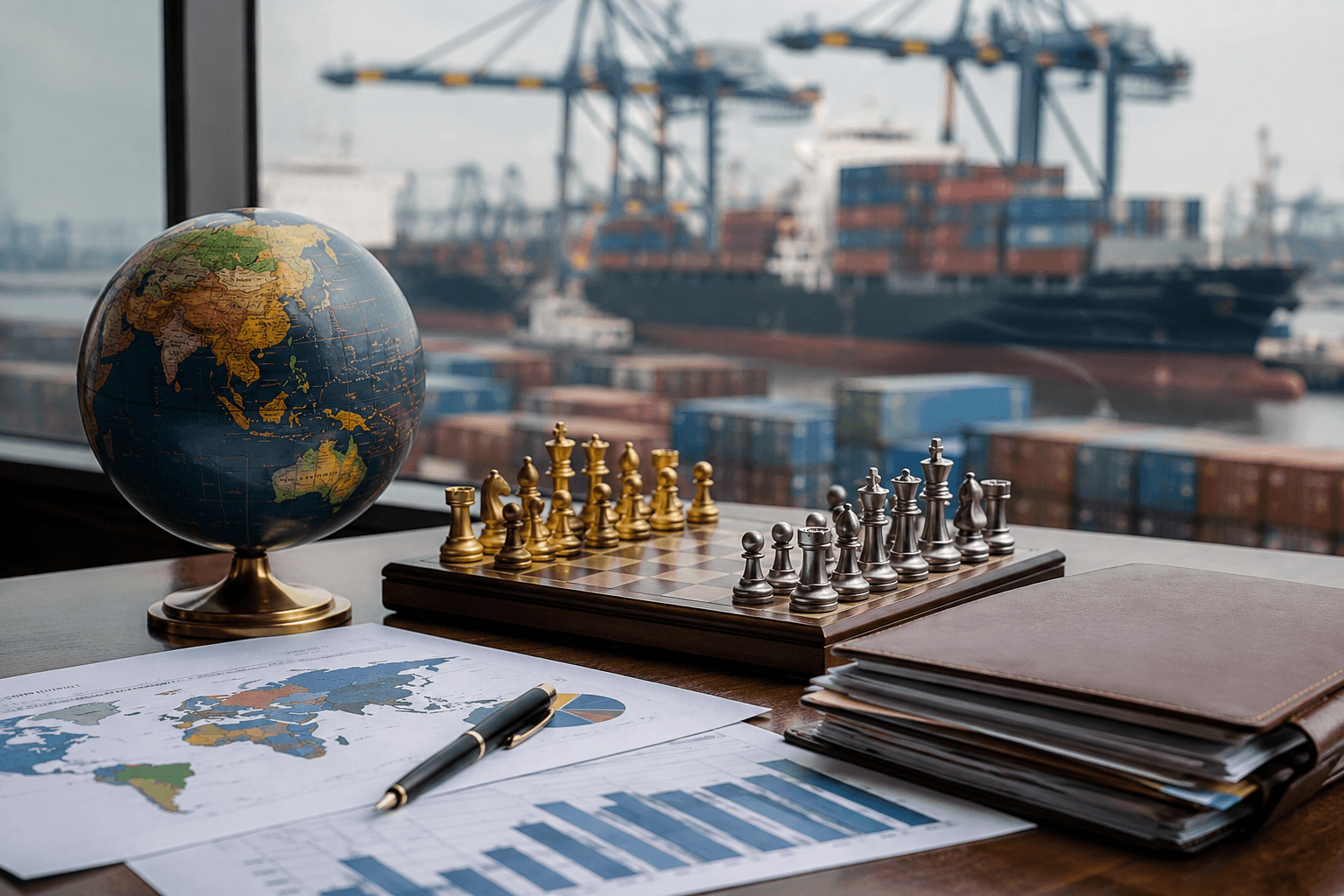 VITON13 conceptual editorial illustration accompanying Export strategy and tariff negotiations are forcing a more selective Indian trade posture