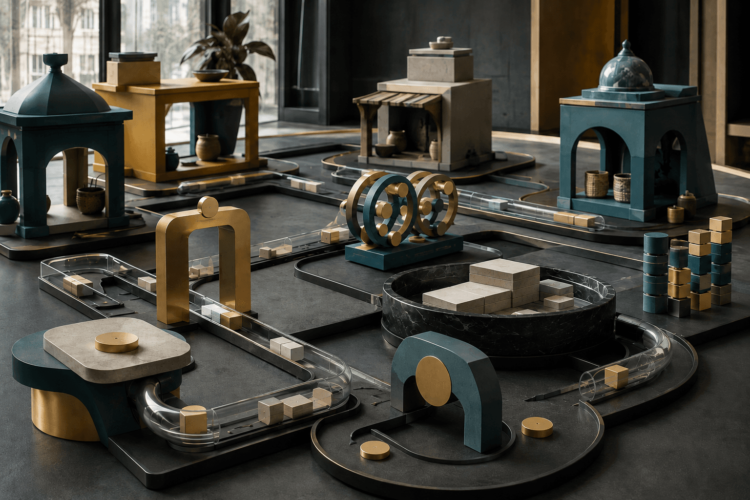 A cross-border commerce flow connecting checkout, authorization, currency conversion, settlement, refunds and reconciliation across several neutral markets