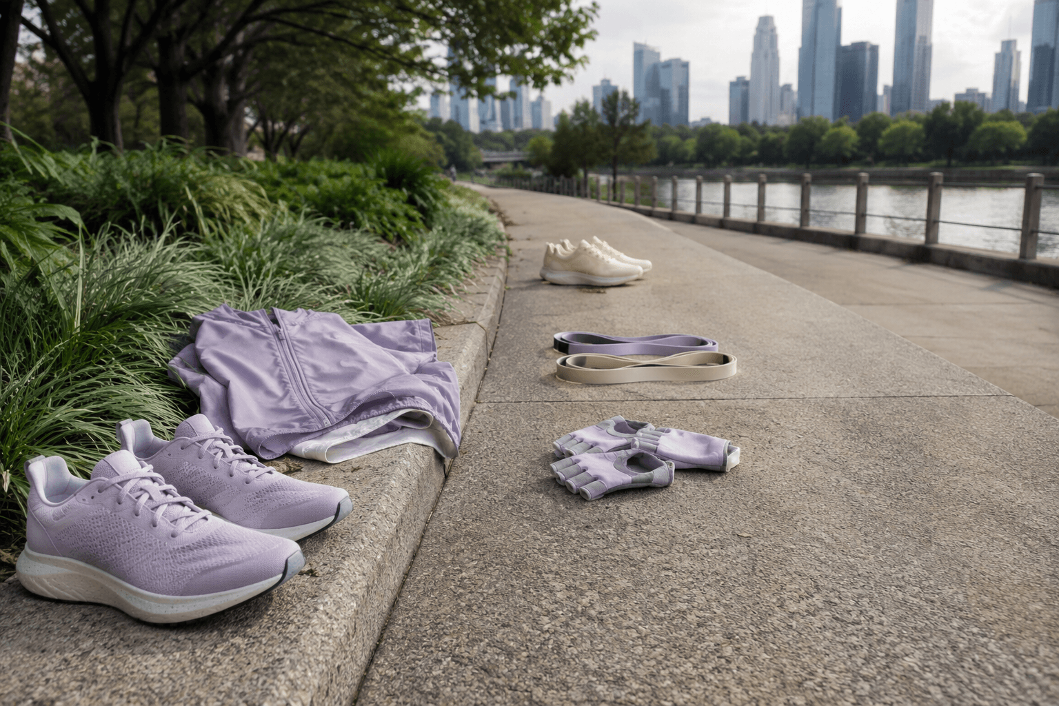 Performance apparel arranged by running, gym, combat and city use beside a separate archive of race and fight-event materials.