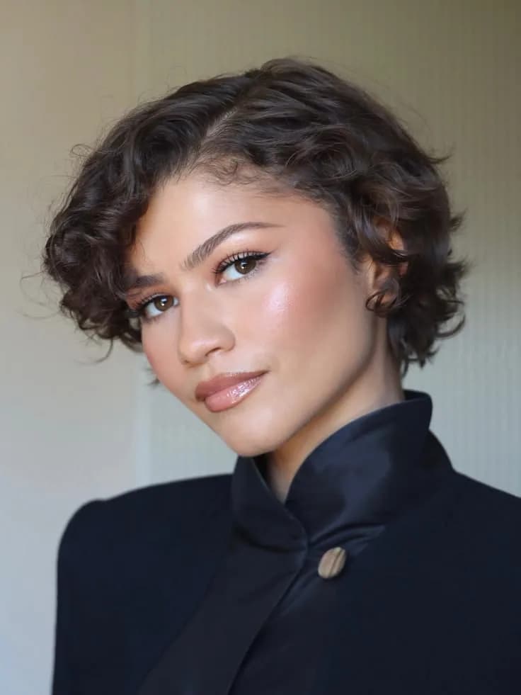 Portrait of actor Zendaya in a dark structured jacket