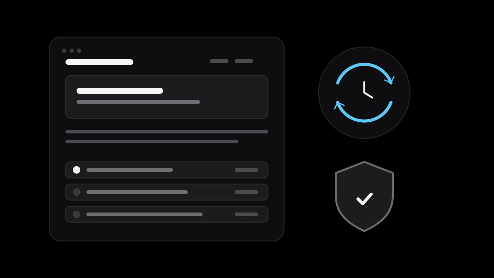 Drawing: a web page next to a refresh clock and a shield with a checkmark